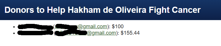 Donor emails and amounts displayed using GFSearch inside a collapsible section powered by Gravity Forms entries